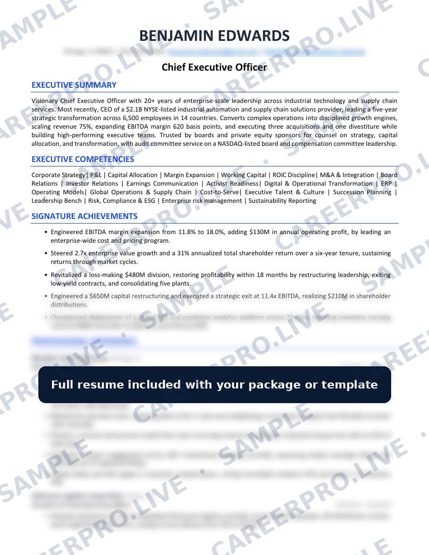 First page of the C-Suite Resume sample